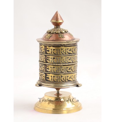 Finely Hand Carved 5.5" Table Top Tibetan Buddhist Prayer Wheel - Handmade Nepal