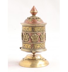 Finely Hand Carved 5.5" Table Top Tibetan Buddhist Prayer Wheel - Handmade Nepal