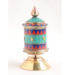 Finely HandCarved 5.25" Table Top Tibetan Buddhist Prayer Wheel - Handmade Nepal