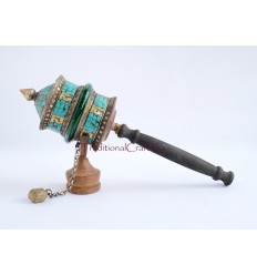 Hand Carved Tibetan Buddhist 11.75" Hand Held Prayer Wheel - Handmade Nepal