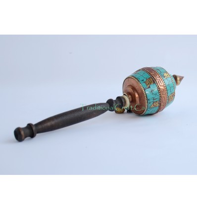 Hand Carved Tibetan Buddhist 8.25" Hand Held Prayer Wheel - Handmade Nepal