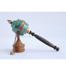 Hand Carved Tibetan Buddhist 8.25" Hand Held Prayer Wheel - Handmade Nepal