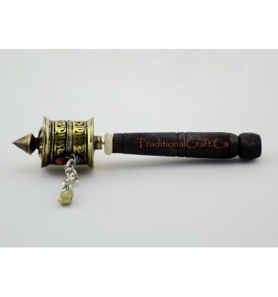 Hand Carved Tibetan Buddhist 5" Hand Held Small Prayer Wheel - Handmade Nepal 