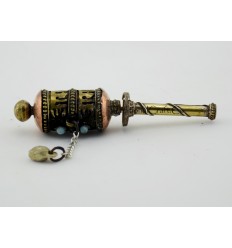 Hand Carved Tibetan Buddhist 3.25" Hand Held Mini Prayer Wheel - Handmade Nepal