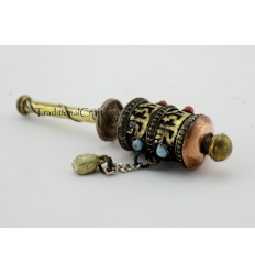 Hand Carved Tibetan Buddhist 3.25" Hand Held Mini Prayer Wheel - Handmade Nepal