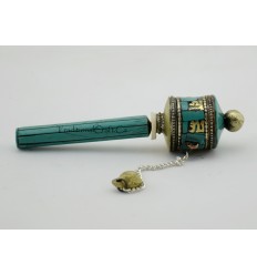 Hand Carved Tibetan Buddhist 4" Hand Held Prayer Wheel - Handmade Nepal