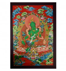 32.75"x22.5" Green Tara Thangka Painting