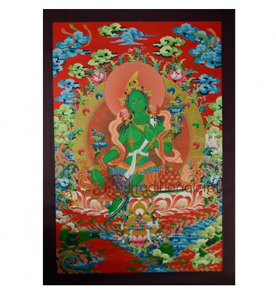 32.75"x22.5" Green Tara Thangka Painting