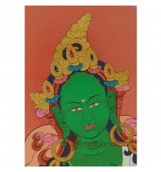 32.75"x22.5" Green Tara Thangka Painting