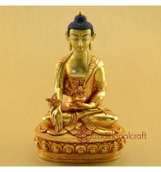 Hand Made Copper Alloy with Gold Gilded 8.25" Medicine Buddha Statue