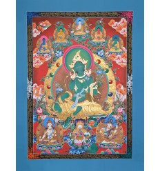 56.25" x 41" Green Tara / Dolma Buddhist Tibetan Thangka/Thanka Painting Nepal