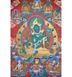 56.25" x 41" Green Tara / Dolma Buddhist Tibetan Thangka/Thanka Painting Nepal