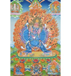 52.25" x 38" Yamantaka / Jigche Tibetan Buddhist Thangka/Thanka Painting Nepal