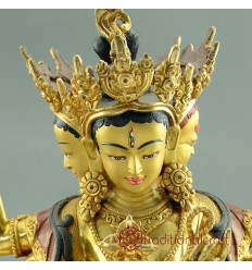 Fine Quality Hand Carved Gold Face Painted 13" Namgyal / Namgyalma Copper with Gold Gilded Statue from Patan, Nepal