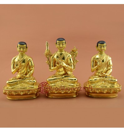 Fine Quality Hand Carved 8" Guru Tsongkhapa Statues Set 
