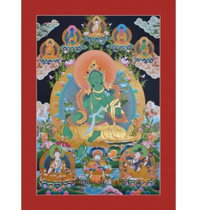 32.5" x 23.5" Green Tara / Dolma Tibetan Buddhist Thangka/Thanka Painting Nepal