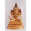 Finely Hand Carved 9.75" Chenrezig Copper Gold Gilded with Antique Finish Statue From Patan, Nepal