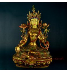 Fine Quality 18.5" Green Tara Colored Copper Statue From Patan