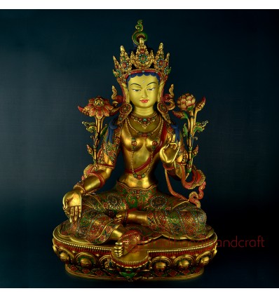 Fine Quality 18.5" Green Tara Colored Copper Statue From Patan