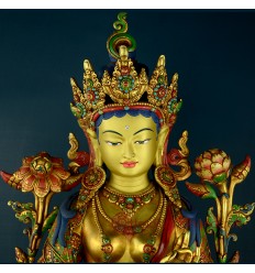 Fine Quality 18.5" Green Tara Colored Copper Statue From Patan