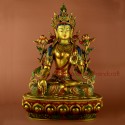 Fine Quality 18" White Tara 24 K Gold Gilded Copper Statue From Patan