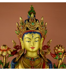 Fine Quality 18" White Tara 24 K Gold Gilded Copper Statue From Patan