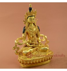 Fine Quality Gold Gilded 9" Aparmita Copper Hand Carved Gold Face Painted Statue from Patan, Nepal