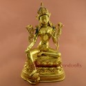 Fine Quality Gold Face Painted 18" Green Tara Copper Gold Gilded Statue From Patan, Nepal.
