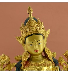 Fine Quality Gold Face Painted 18" Green Tara Copper Gold Gilded Statue From Patan, Nepal.