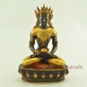 Fine Quality 10.25" Crowned Amitabha Buddha  Oxidized Antiquated Gold Gilded CopperStatue 