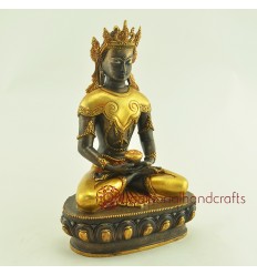 Fine Quality 10.25" Crowned Amitabha Buddha  Oxidized Antiquated Gold Gilded CopperStatue 