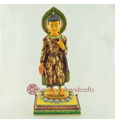 Fine Quality 19" Standing Buddha Copper Alloy Gold Gilded Hand Painted Statue