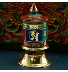 Finely HandCarved 3.75" Table Top Tibetan Buddhist Prayer Wheel - Handmade Nepal
