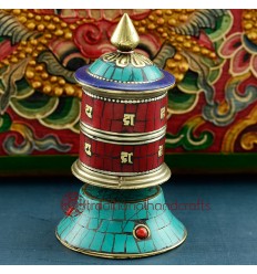 Finely HandCarved 3.75" Table Top Tibetan Buddhist Prayer Wheel - Handmade Nepal
