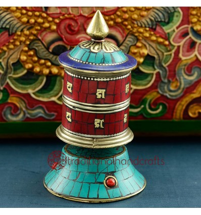 Finely HandCarved 3.75" Table Top Tibetan Buddhist Prayer Wheel - Handmade Nepal