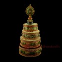 Fine Hand Engraving Tibetan Buddhist 6.25" Multicolored Mandala Set 