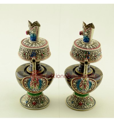 Fine Quality 9.5" Tibetan Buddhism Colored Copper Alloy Sacred Vase Bhumpa Set Patan, Nepal