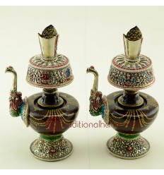 Fine Quality 9.5" Tibetan Buddhism Colored Copper Alloy Sacred Vase Bhumpa Set Patan, Nepal