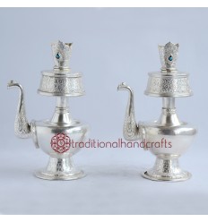 Fine Quality 6.25" Tibetan Buddhism Copper Alloy Silver Plated Bhumba Sacred Vase Set Nepal