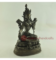 Fine Hand Carved 14" Green Tara/Dolma Oxidized Copper Statue .