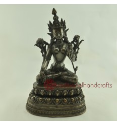 Fine Hand Carved 14" White Tara/Dolkar Oxidized Copper Statue