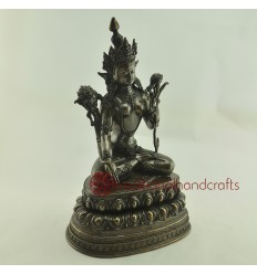 Fine Hand Carved 14" White Tara/Dolkar Oxidized Copper Statue