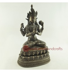 Fine Quality 13.75" Chenrezig Avalokiteshvara Oxidized Copper Alloy Statue Patan