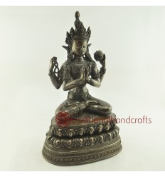 Fine Quality 13.75" Chenrezig Avalokiteshvara Oxidized Copper Alloy Statue Patan