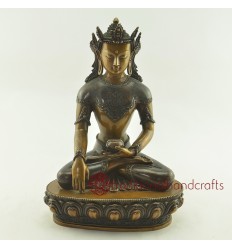 Fine Quality Oxidized Copper Alloy 10" Crowned Shakyamuni Buddha Statue from Patan, Nepal