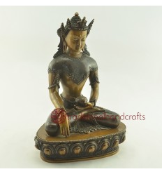 Fine Quality Oxidized Copper Alloy 10" Crowned Shakyamuni Buddha Statue from Patan, Nepal