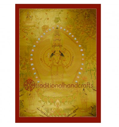 42.5”x31” Gold Avalokiteshvara Thankga Painting