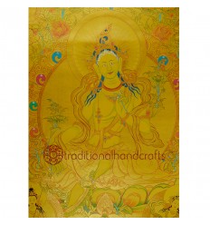 44"x30.5" Gold Green Tara Thangka Painting