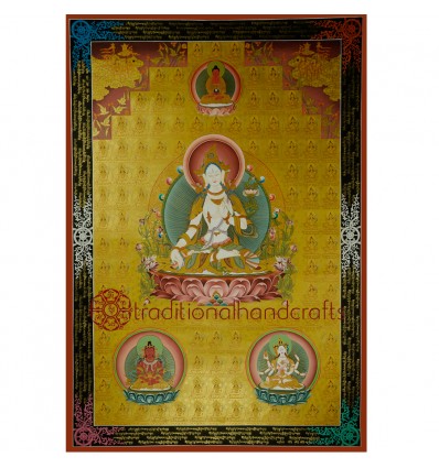 44”x32.5”  108  White Tara Thangka Painting