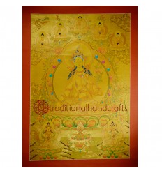 45.5” x33”   Gold White Tara Thangka Painting